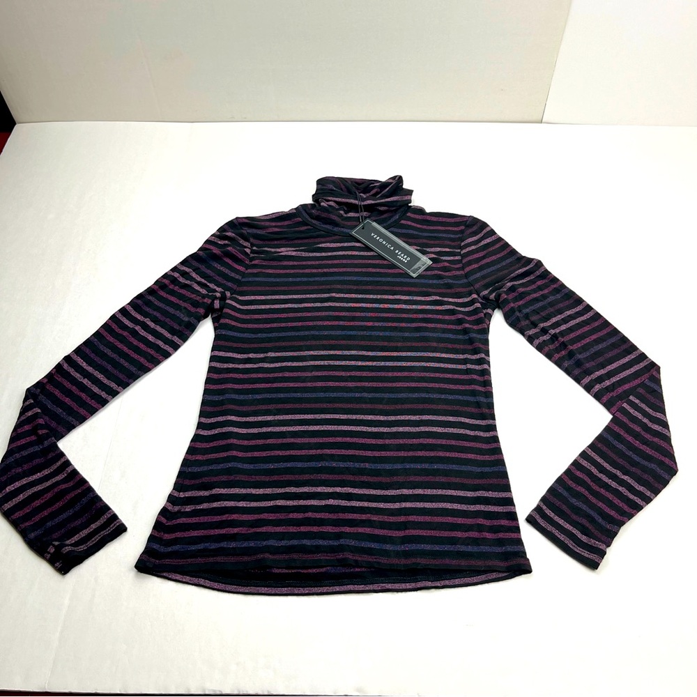 Veronica Beard Audrey Turtleneck Top XS Black Metallic Stripe NEW *SURFACE FLAWS